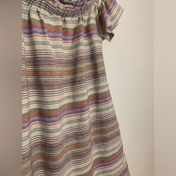 Philosophy Women Sz Small Boho Dress Ivory Colorful Stripe Cotton Off Shoulder - Picture 3 of 10